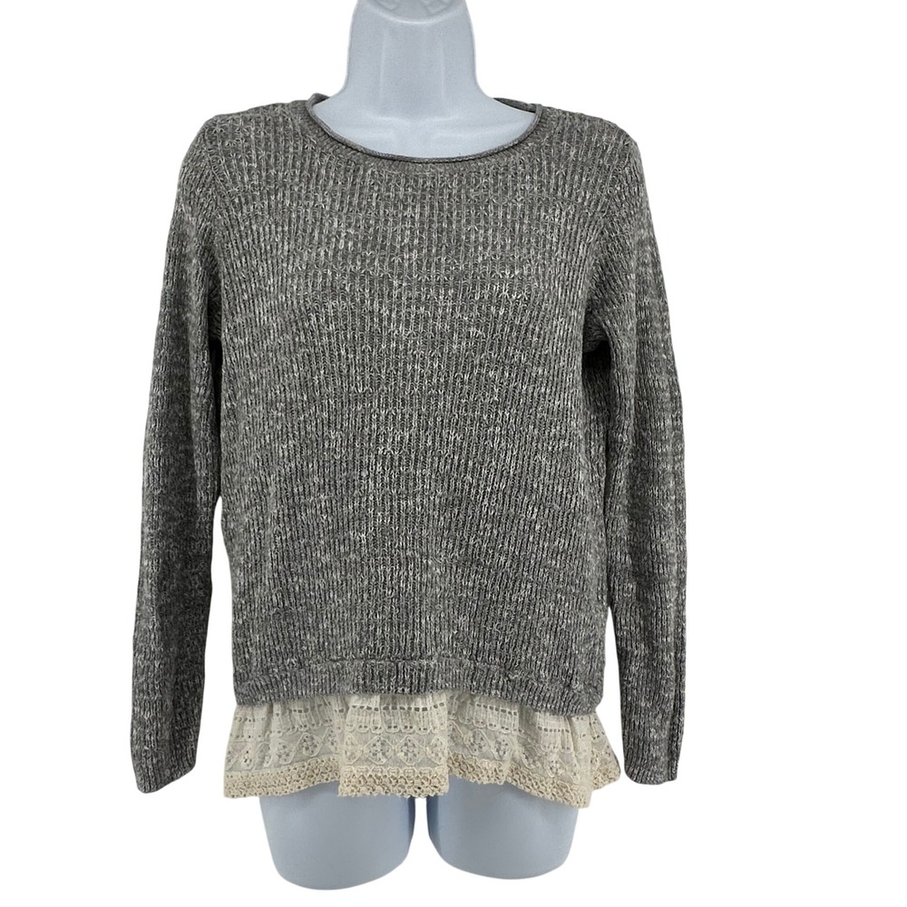 Hollister Roll Neck Layered Sweater Lace Hem Cottagecore Womens M Gray